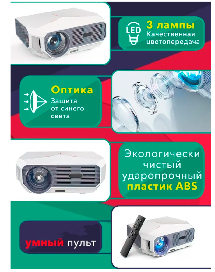 Проектор A4300 TranJee Full HD для домашнего кинотеатра, для просмотра фильмов, Wi-Fi, bluetooth, HDMI, белый — фото 3