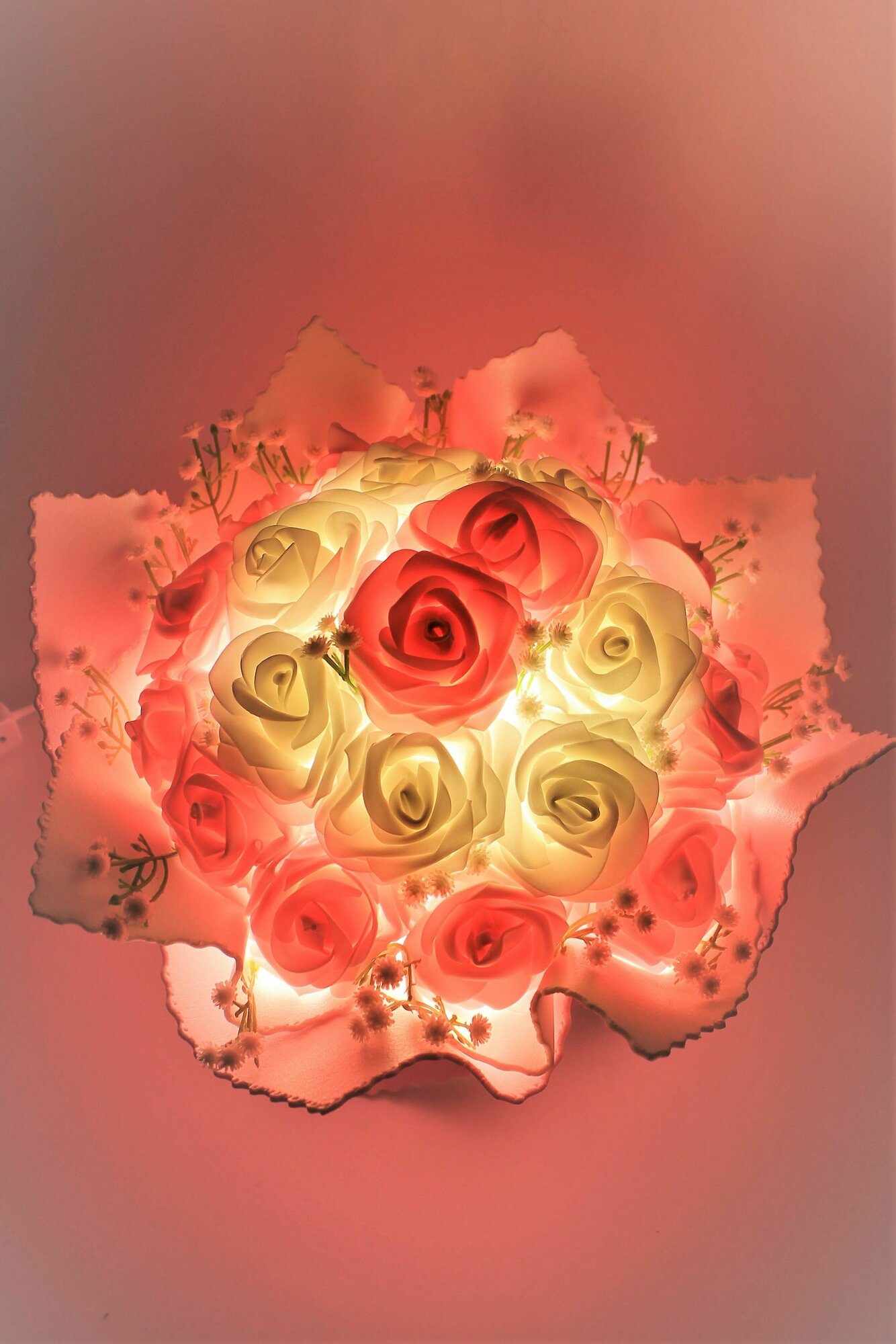 Светильник ночник настольный ручной работы-Розовый букет роз - фотография № 5
