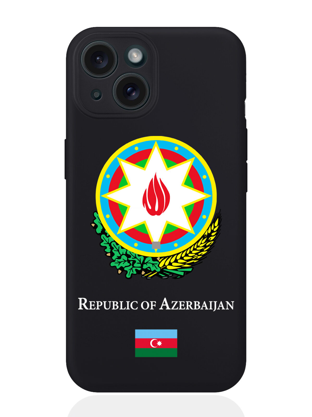 Чехол для смартфона iPhone 15 черный силиконовый Герб Азербайджана