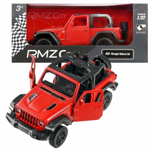 Машина металлическая RMZ City серия 1:32 Jeep Rubicon 2021 открытый верх, инерционный механизм, красный матовый цвет, двери открываются. машина металлическая rmz city 1 32 jeep wrangler rubicon 2021 красный цвет двери открываются