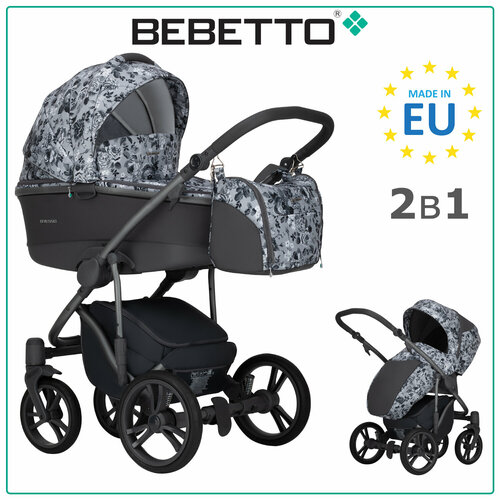 Детская коляска 2 в 1 Bebetto Bresso FLOWERS (экокожа+ткань) 01_GREY