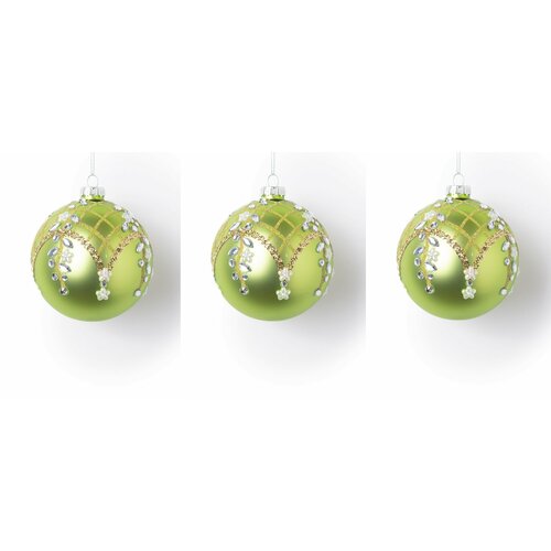 14433 Набор из 3-х зеленых шаров с цветами 10 см Karlsbach