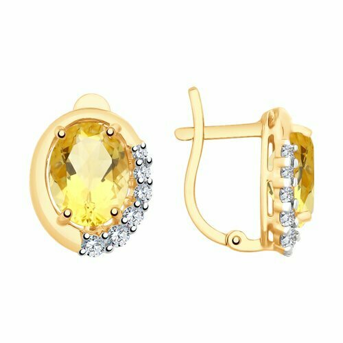 Серьги Thing Jewelry, красное золото, 585 проба, фианит, желтый