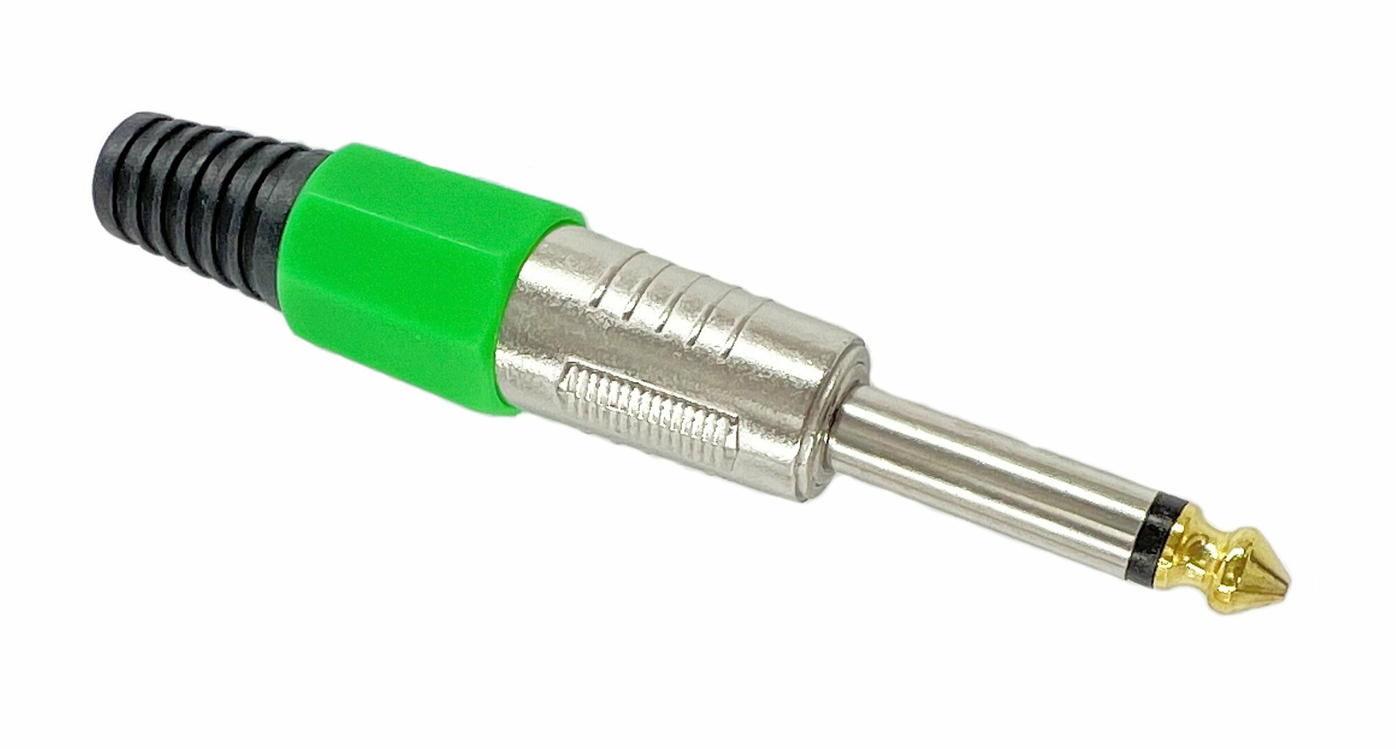 Разъем аудио Jack 6.35 мм штекер моно металл цанга на кабель зеленый( 1 штука)