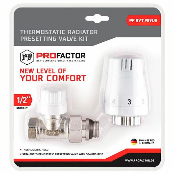 Комплект термостатический для радиатора, 1/2", прямой, ProFactor, PF RVT 989UR