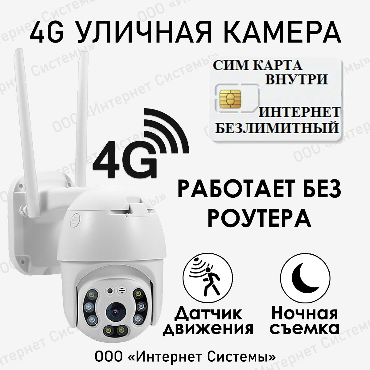 4G уличная беспроводная камера видеонаблюдения WiFi + сим карта в подарок! Работает без роутера! smart camera 1080P с обзором 360