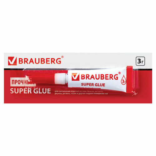 Клей моментальный (суперклей) BRAUBERG, 3 г, прочный, отрывная мультикарта, 605566, 36 штук, 605566
