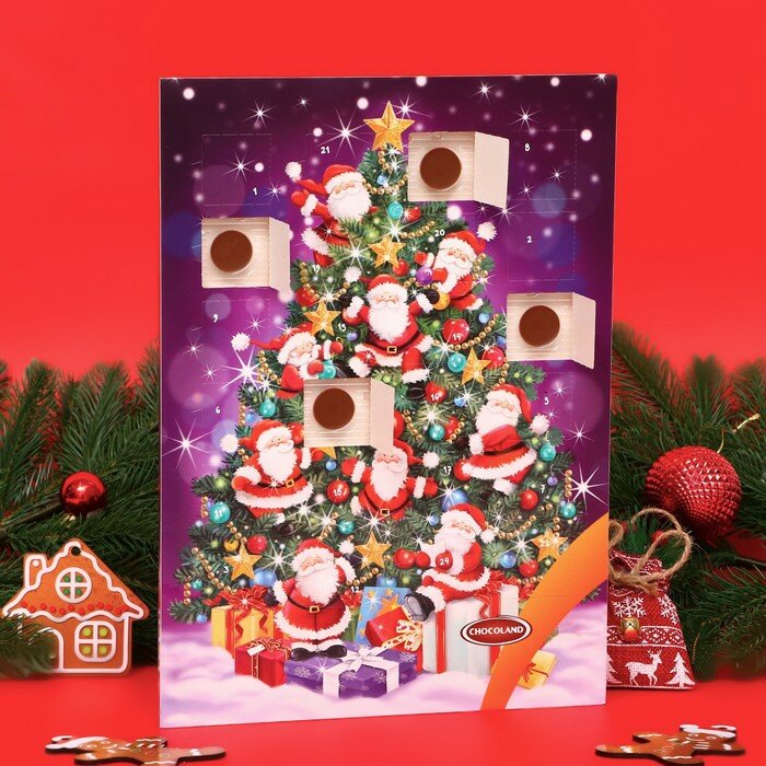 Адвент календарь с мини плитками из молочного шоколада "Санта на ёлке" 50 г
