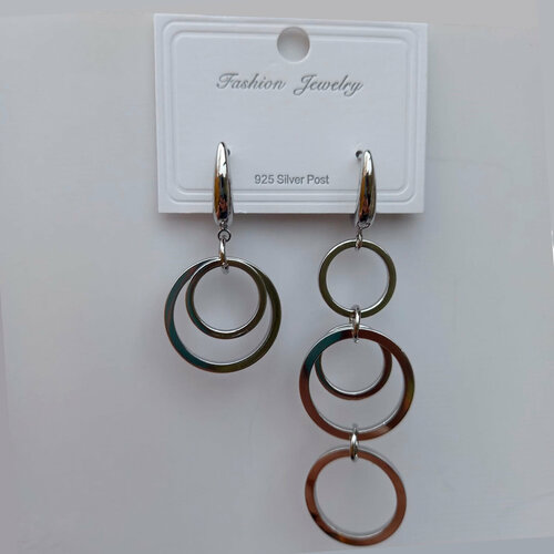фото Серьги конго fashion jewelry серьги круглые висячие, бижутерный сплав, подарочная упаковка, размер/диаметр 14 мм., серебряный
