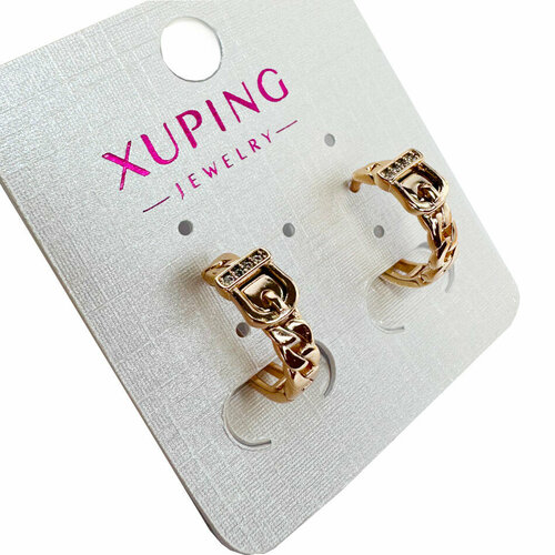 фото Серьги конго xuping jewelry серьги-кольца в виде ремня, бижутерный сплав, золочение, циркон, размер/диаметр 12 мм., золотой