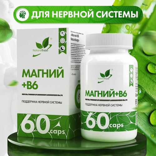 NaturalSupp Магний В6 / 193 мг + 6 мг / БАД для поддержки нервной системы 60 капсул