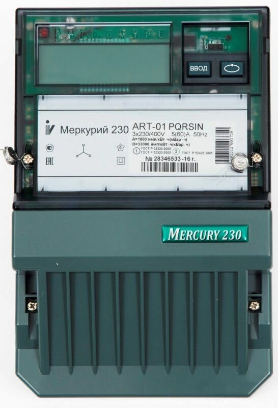 М0000051910 Счетчик Инкотекс Меркурий 230 ART-01 PQRSIN 3Ф 5-60А время Москва