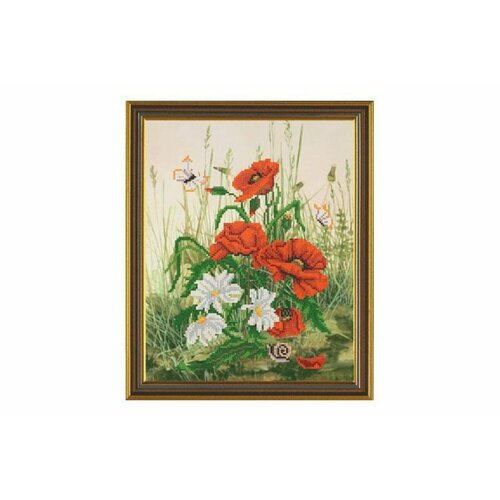 Канва с рисунком для вышивки бисером нова слобода(Nova Sloboda) Маки и ромашки, 26*33см, 1шт