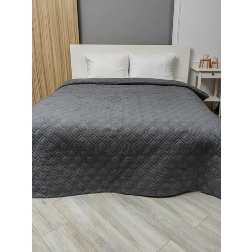 Покрывало замша ультрастеп 220х240 плетенка, серый