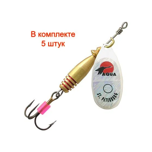 фото Блесна для рыбалки aqua colan 10,0g, лепесток № 3, цвет cl-30(серебро, красный, черный), 5 штук в комплекте