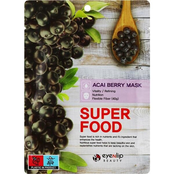 Маска на тканевой основе с экстрактом ягод асаи Super Food Mask # Acai Berry , 23мл, EYENLIP, 8809555253211