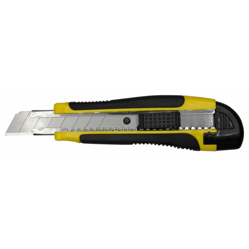 Нож канцелярский Silwerhof ширина лезвия 18 мм, фиксатор, усиленный / 2 сменных лезвия, цвет желтый/черный, блистер - упаковка 12 шт (1398625)