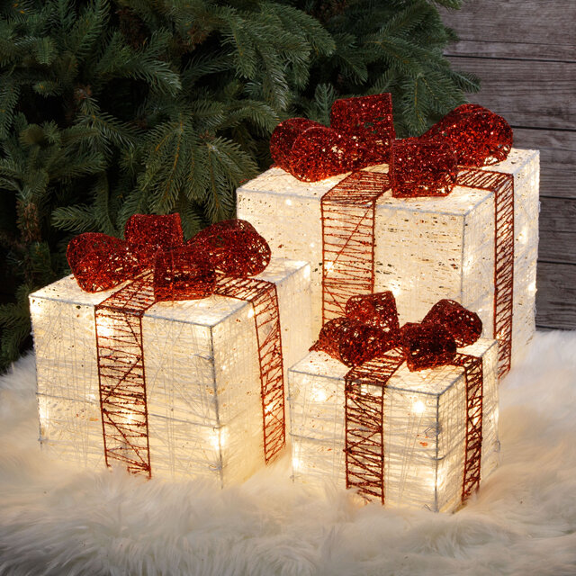 Kaemingk Светящиеся подарки Рождественские 18-30 см, 3 шт, 64 теплых белых LED ламп 480836