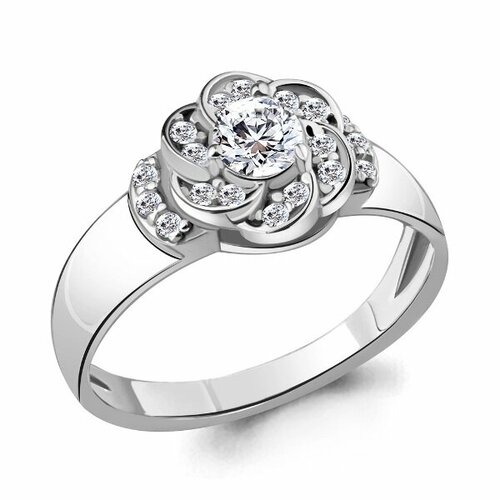 фото Кольцо aquamarine кольцо из серебра 68538а 68538а серебро, 925 проба, родирование, фианит, размер 17.5, бесцветный