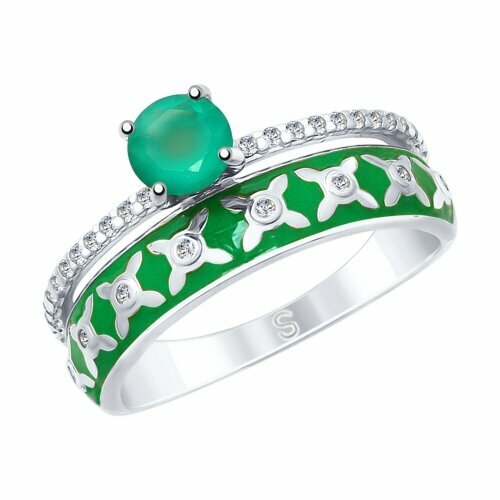 фото Кольцо кольцо из серебра 92011607 92011607 серебро, 925 проба, родирование, размер 17, зеленый dragomarket