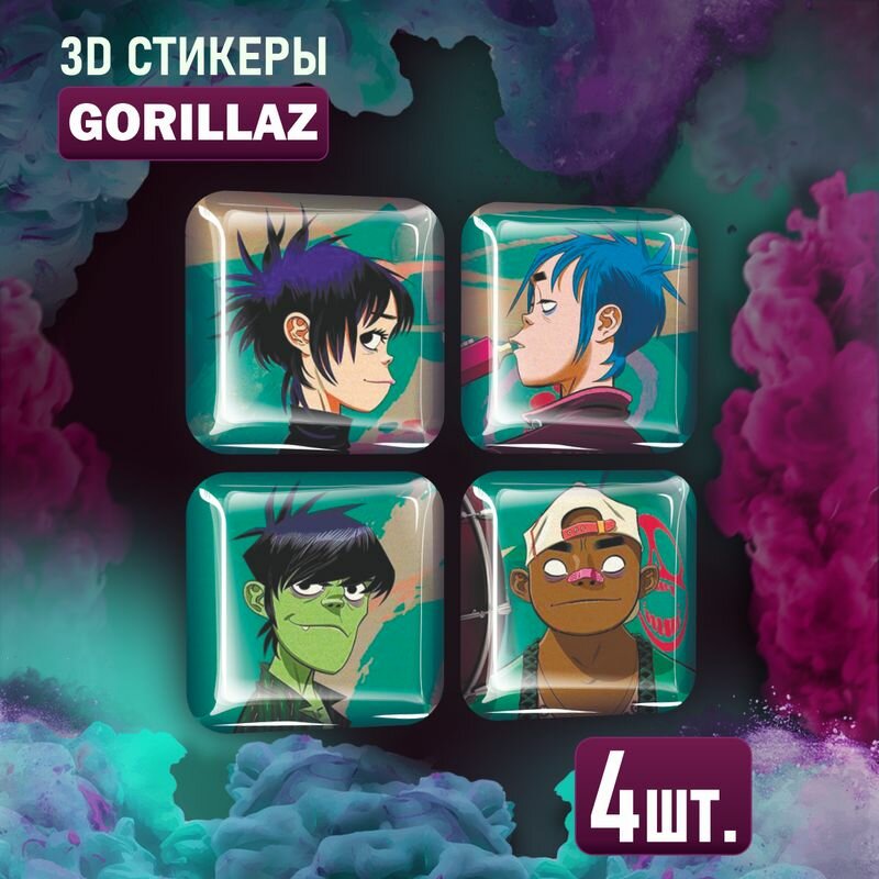 3D наклейка на телефон, Набор объемных наклеек - Gorillaz 3D Гориллаз группа