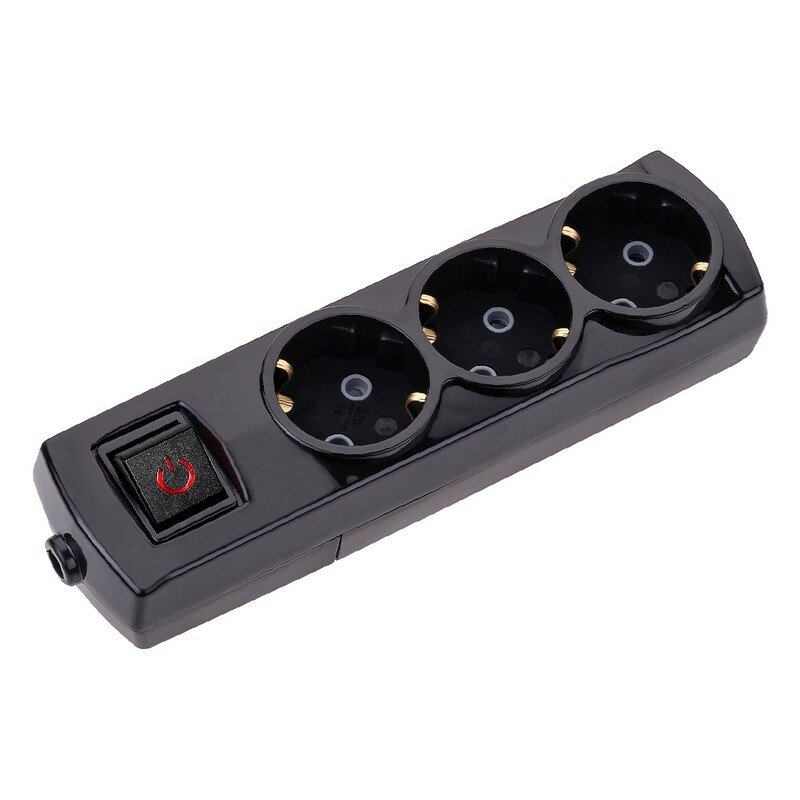 фото Удлинитель PREMIUM 3 гнезда, 1,5м, 3х1,5мм², с/з, с выключателем, черный REXANT, цена за 1 шт