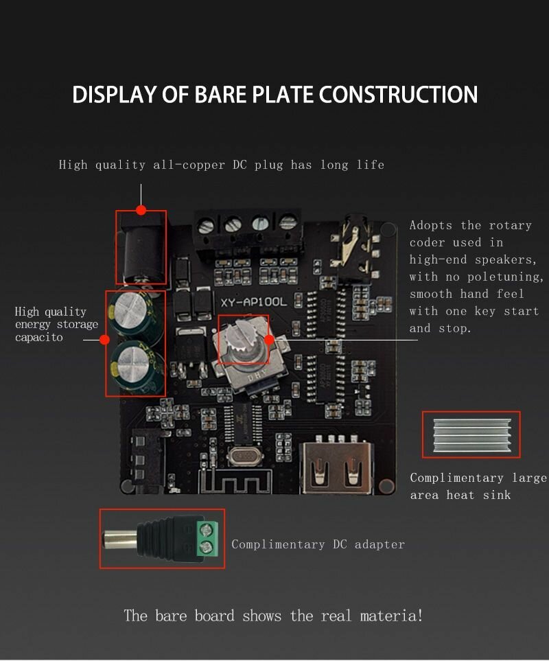 Усилитель мощности звука с Bluetooth 50 XY-AP100L 100WX2 Цифровой усилитель звука для домашних стерео систем и автозвука