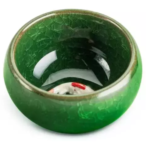 Керамическая пиала с рыбкой Карп, темно-зеленая 50 мл