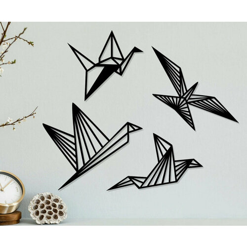 Панно "Птички Оригами" декоративное настенное чёрное, декор на стену, картина