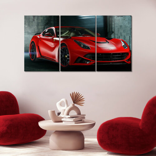 Модульная картина/Модульная картина на холсте/Модульная картина в спальню/Модульная картина в подарок - Красная машина Феррари 90х50