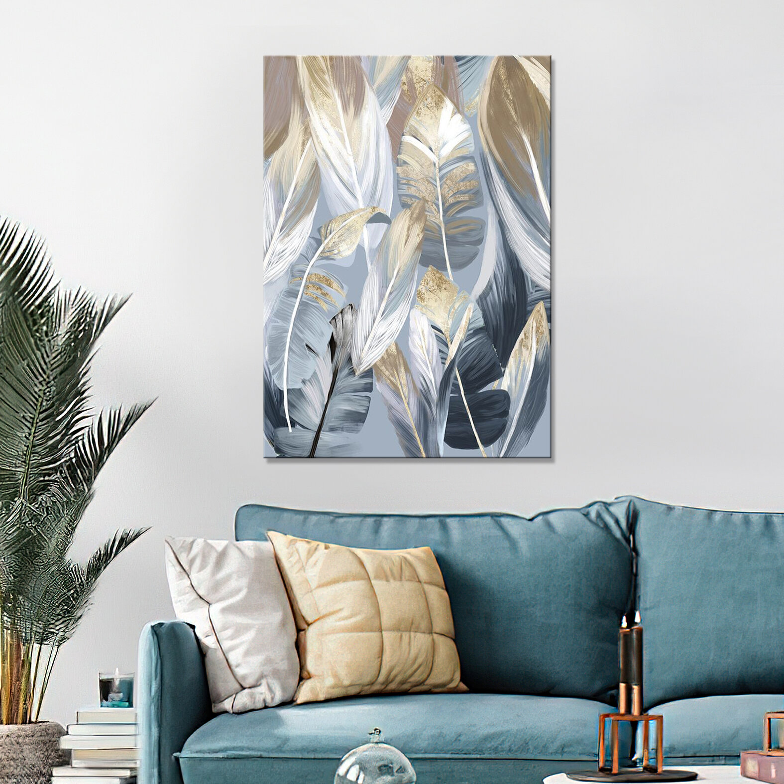 Интерьерная картина на холсте на стену/постер/ Бледно-золотистые перья 20х30