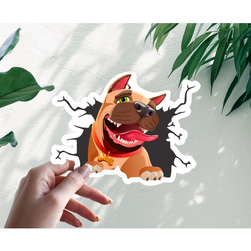 Наклейка Стикер Выглядывающий пес из стены 20 см