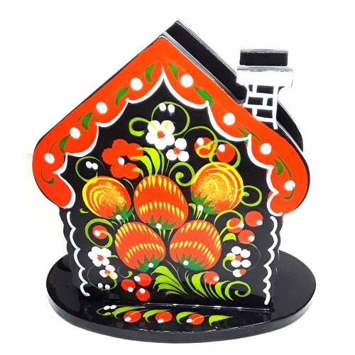 Салфетница домик С хохломской росписью