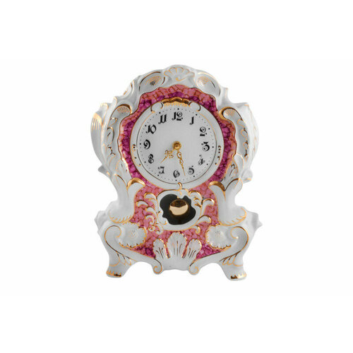 Часы каминные 32 см, Leander "Золотая отводка", розовый мрамор