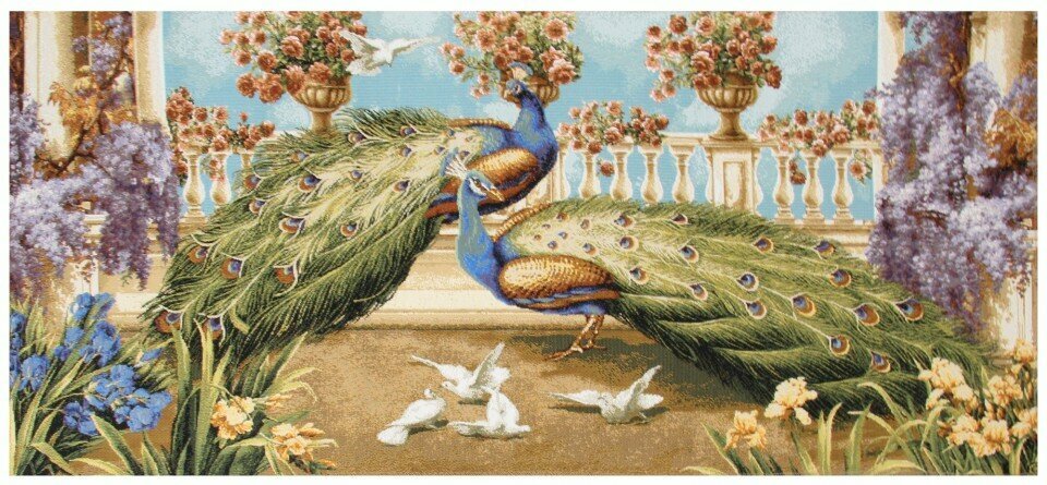 Картина Гобелен лен 100% Павлины и голуби 100Х50