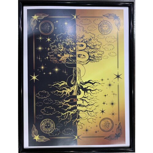 Постер Древо жизни черно-золотое в рамке А3 П-003