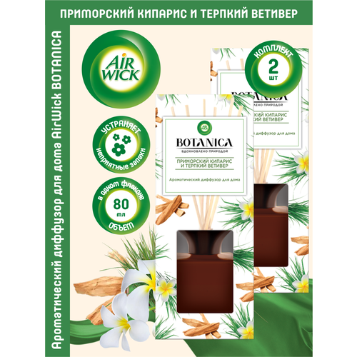 Диффузор Air Wick Botanica с палочками Приморский кипарис и терпкий ветивер 80мл. х 2 шт.