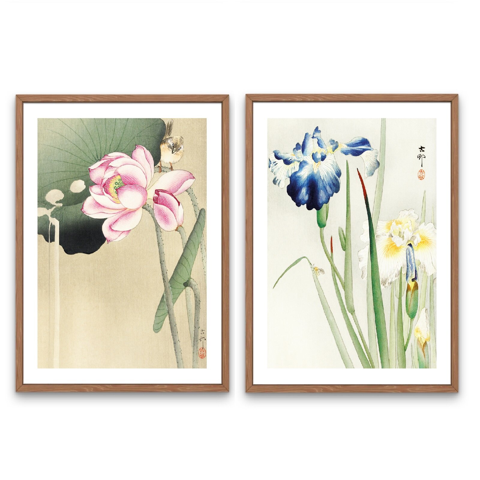 Набор интерьерных постеров "Японская гравюра. Цветы" 2 шт, 30х40 см (без рамок)