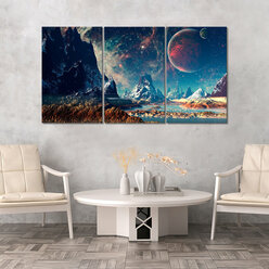 Модульная картина/Модульная картина на холсте/Модульная картина в спальню/Модульная картина в подарок - Фантастический пейзаж с планетой 90х50