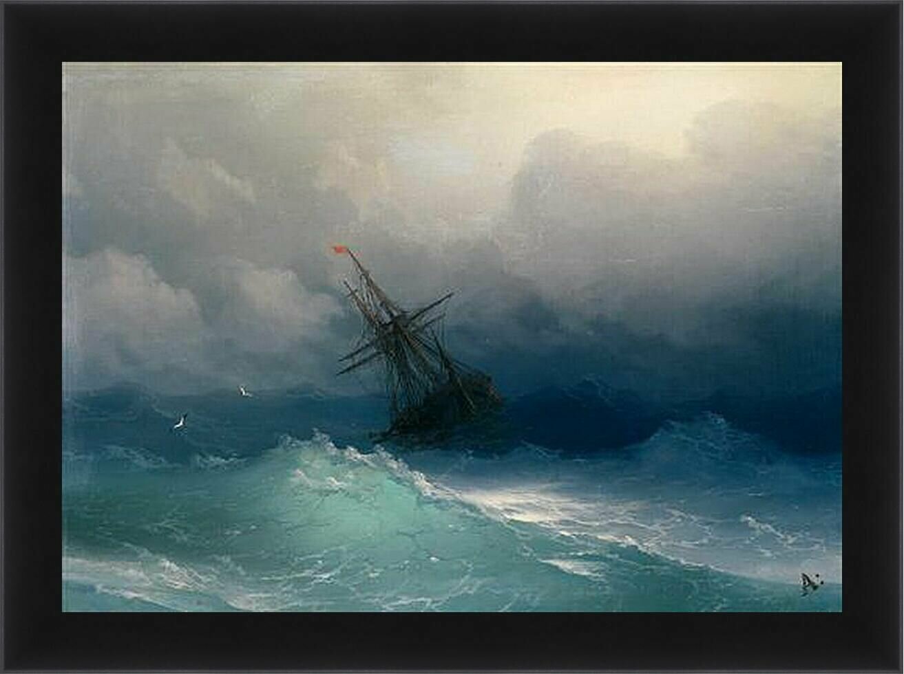 Плакат постер на бумаге Корабль в бушующем море. Иван Айвазовский. Размер 21 х 30 см