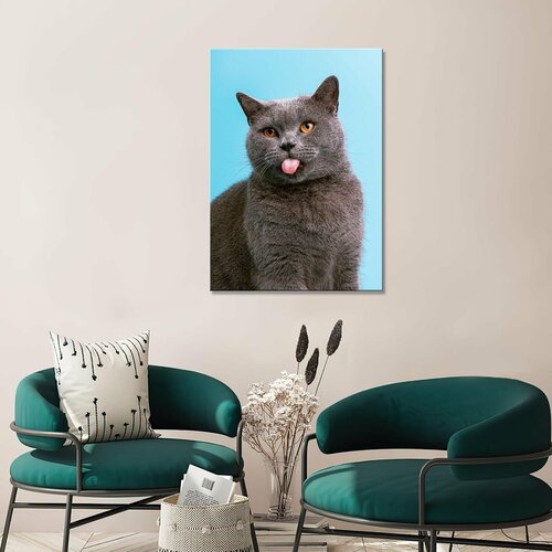 Интерьерная картина на холсте - котик показывает язык 50х70