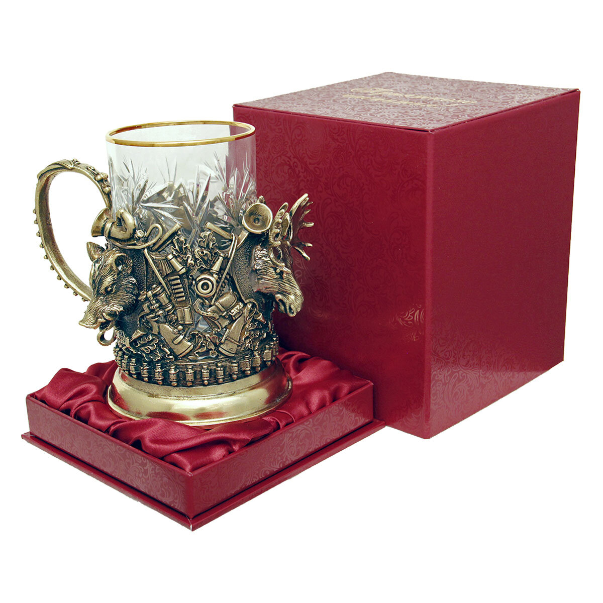 Подстаканник "Охота. Трофеи" (стакан - хрусталь с золотым ободком, картонный футляр) ПДКО-337У