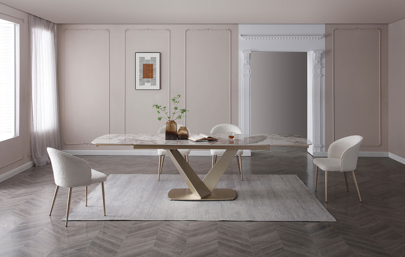 фото Стол раскладной Victoria 180-280, светлая керамика/шампань