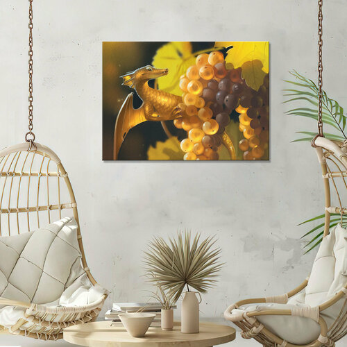 Картина/Картина на холсте для интерьера/Картина на стену/Картина для кухни/ - дракон в винограде 30х40