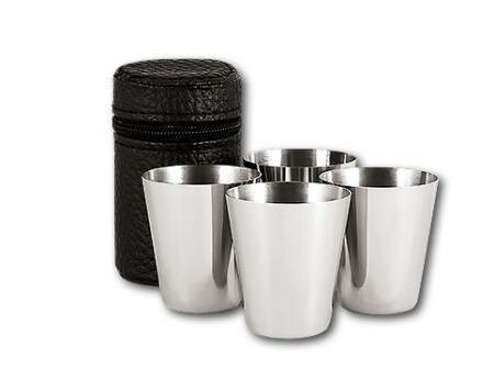 фото Стаканы дорожные 50 мл 4 шт нержавейка в чехле россия 31611