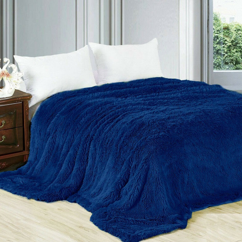 фото Меховой плед "Травка" с длинным ворсом 220х240 цвет синий