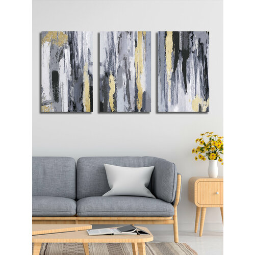Картина на холсте LOFTime 3шт 35Х55 абстракция серо-золотая К-385-5535