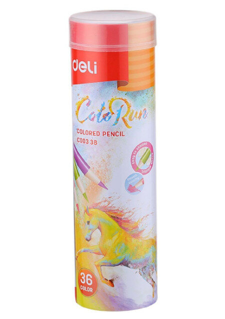 Карандаши 36 цветов "Deli ColoRun" в металлической тубе (EC00338) - фото №7
