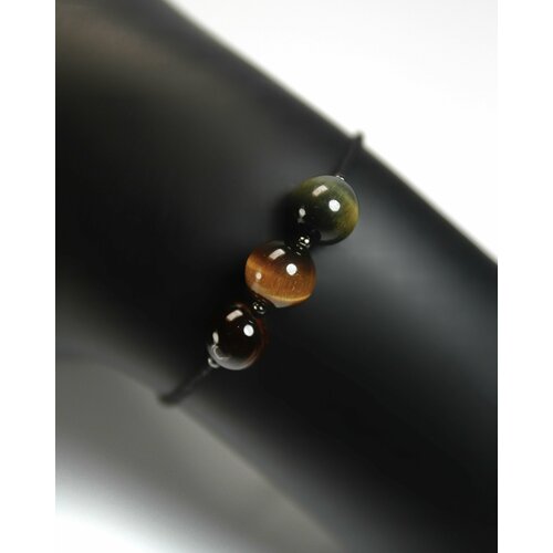 фото Браслет grow up браслет от сглаза - натуральные камни бычий, соколиный и тигровый глаз, 8 мм - амулет на черном шнурке, тигровый глаз, 1 шт., черный