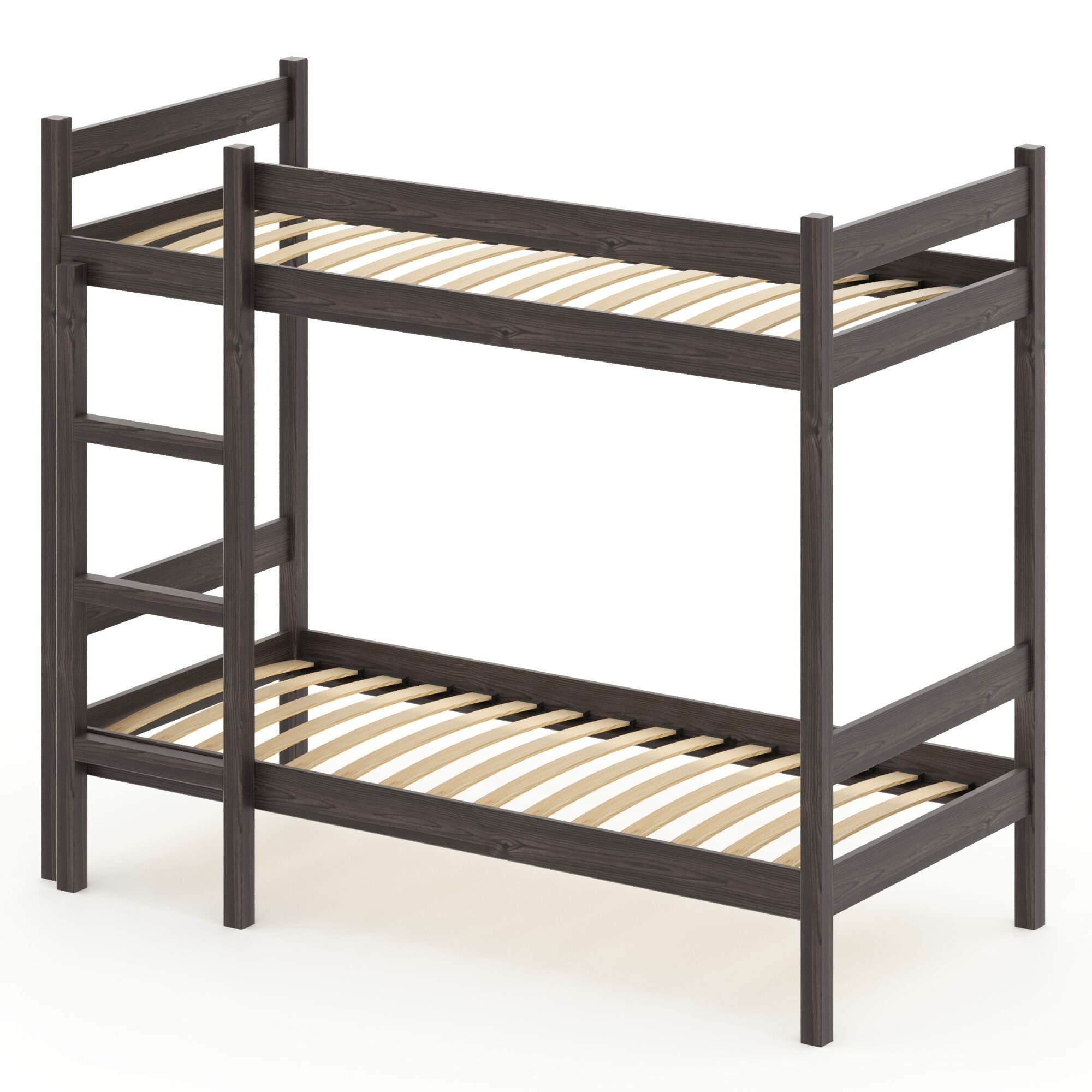 фото Двухъярусная кровать из массива сосны с ортопедическим основанием, 200х80 см (габариты 210х90), цвет венге